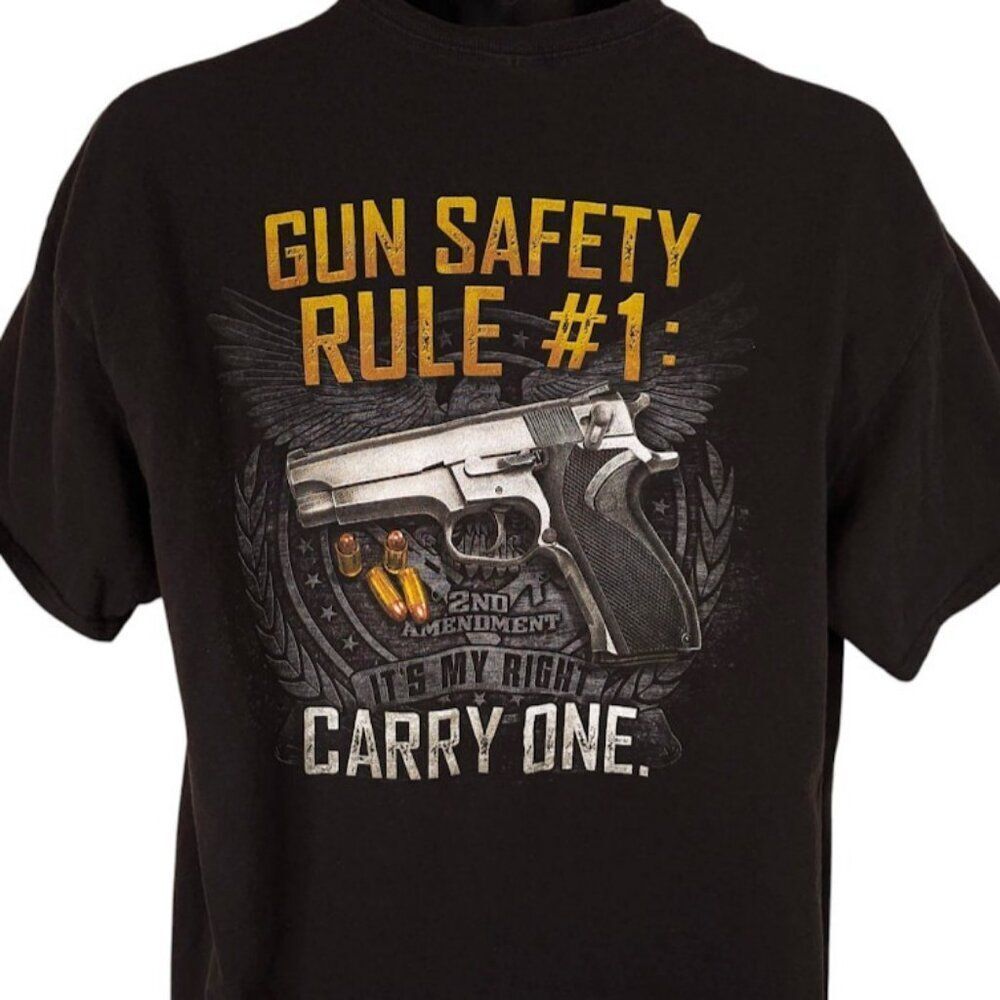 Second Amendment T Shirt Mens Size XL Black Gun Safety Rule #1 Carry One